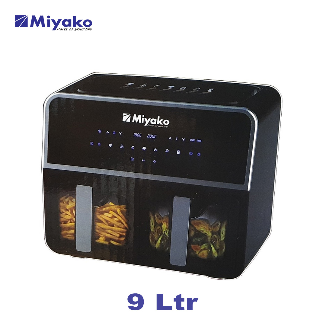Miyako AF-4590 Double Chamber Digital Touch Panel Air Fryer, 9Liters.(Miyako AF-4590 ডাবল চেম্বার ডিজিটাল টাচ প্যানেল এয়ার ফ্রায়ার, 9 লিটার।)