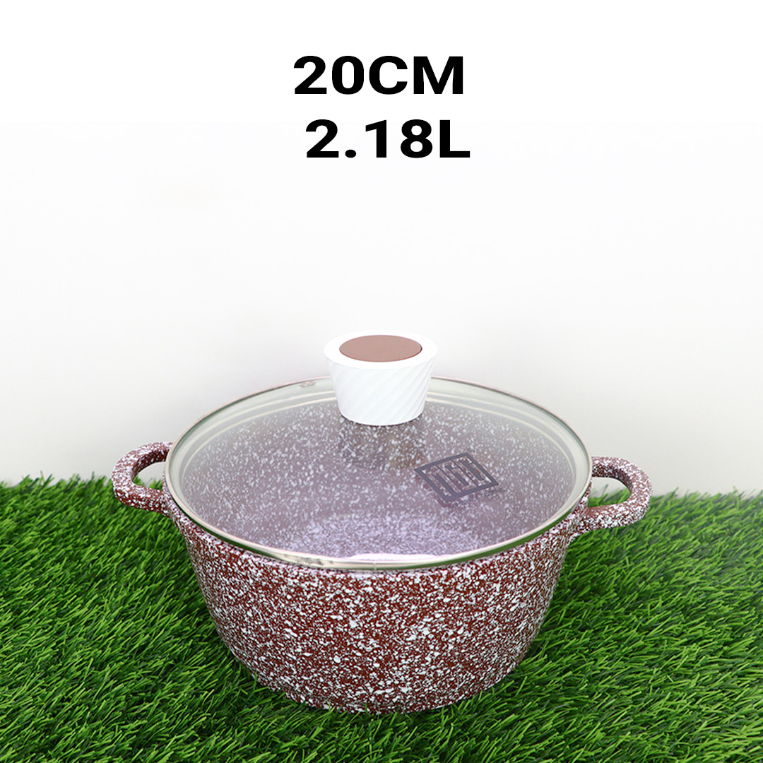 MGC Non-Stick Granite Casserole with Induction Base & Glass Lid - [ 20cm , 2.18L] | এমজিসি (MGC) নন-স্টিক গ্রানাইট রান্নার হাঁড়ি - ইনডাকশন বেজ ও কাঁচের ঢাকনাসহ - [20cm , 2.18L]