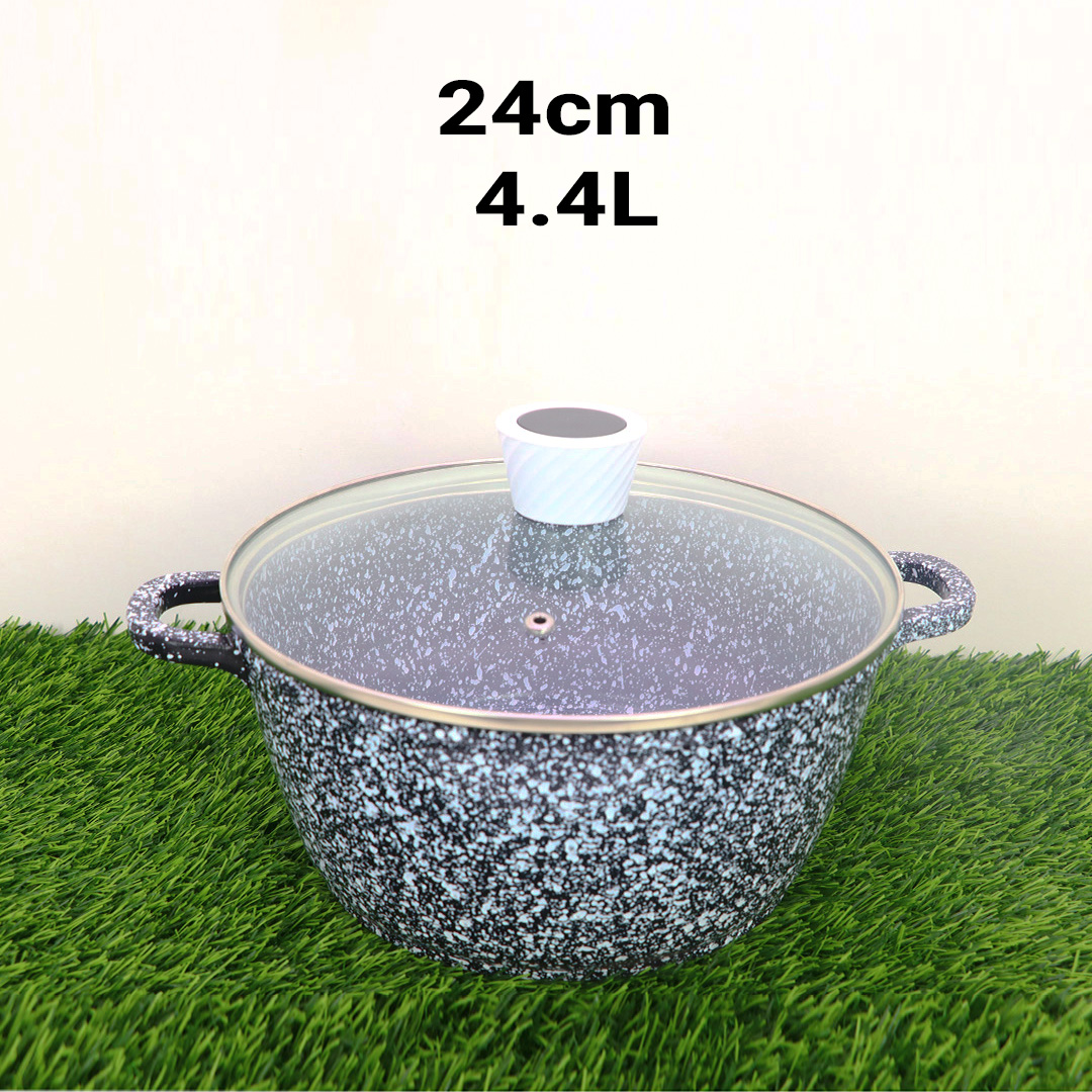MGC Non-Stick Granite Casserole with Induction Base & Glass Lid - [24cm, 4.4L] | এমজিসি (MGC) নন-স্টিক গ্রানাইট রান্নার হাঁড়ি - ইনডাকশন বেজ ও কাঁচের ঢাকনাসহ - [24cm, 4.4L]