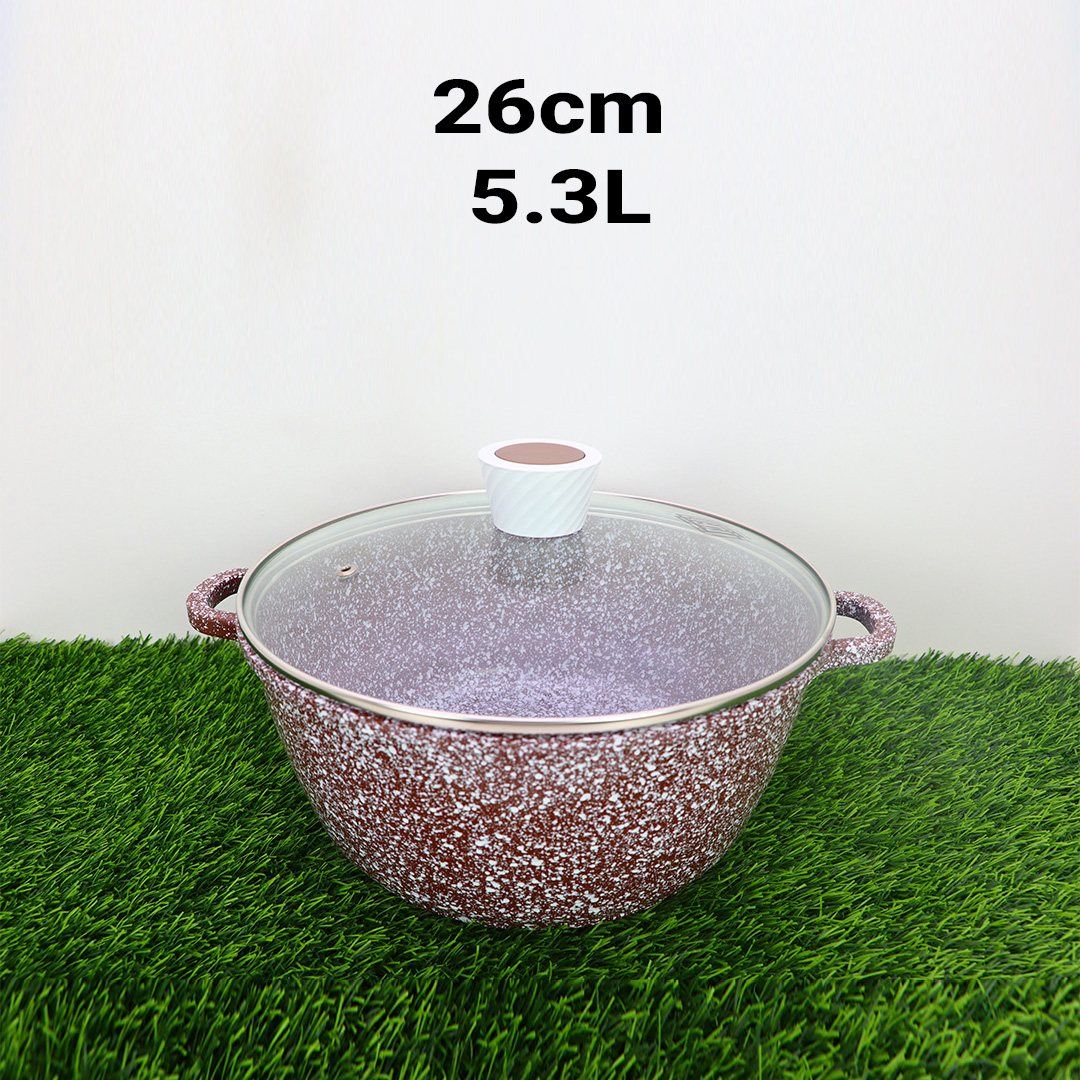 MGC Non-Stick Granite Casserole with Induction Base & Glass Lid - [26cm, 5.3L] | এমজিসি (MGC) নন-স্টিক গ্রানাইট রান্নার হাঁড়ি - ইনডাকশন বেজ ও কাঁচের ঢাকনাসহ - [26cm, 5.3L]