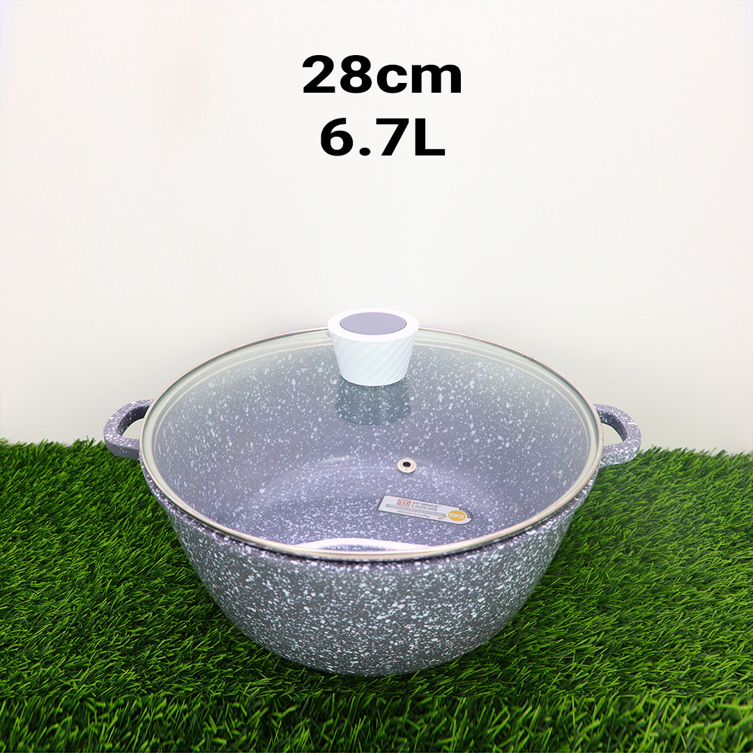 MGC Non-Stick Granite Casserole with Induction Base & Glass Lid - [28cm,6.7L] | এমজিসি (MGC) নন-স্টিক গ্রানাইট রান্নার হাঁড়ি - ইনডাকশন বেজ ও কাঁচের ঢাকনাসহ - [28cm,6.7L]
