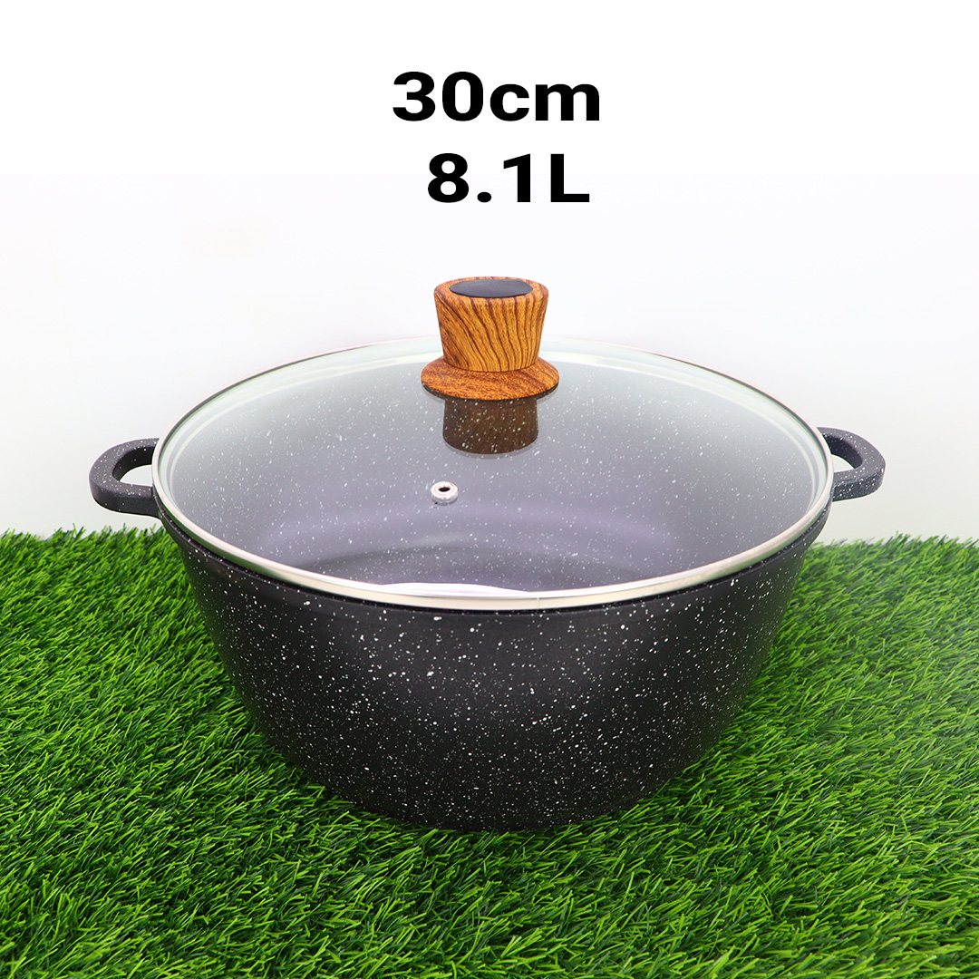 MGC Non-Stick Granite Casserole with Induction Base & Glass Lid - [30cm, 8.1L] | এমজিসি (MGC) নন-স্টিক গ্রানাইট রান্নার হাঁড়ি - ইনডাকশন বেজ ও কাঁচের ঢাকনাসহ - [30cm, 8.1L]