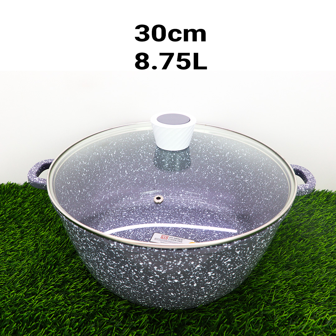 MGC Non-Stick Granite Casserole with Induction Base & Glass Lid - [30cm, 8.75L] | এমজিসি (MGC) নন-স্টিক গ্রানাইট রান্নার হাঁড়ি - ইনডাকশন বেজ ও কাঁচের ঢাকনাসহ - [30cm, 8.75L]