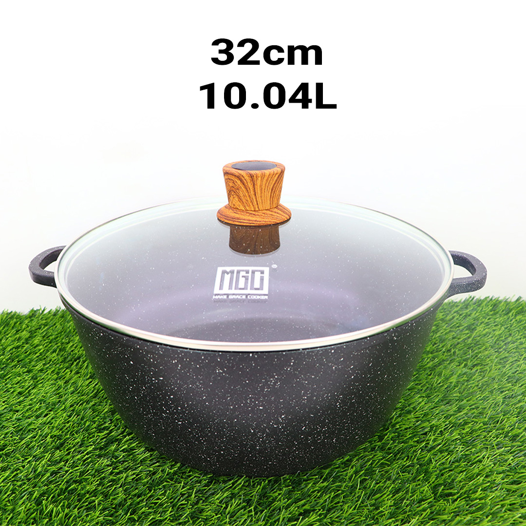 MGC Non-Stick Granite Casserole with Induction Base & Glass Lid - [32cm,10.04L] | এমজিসি (MGC) নন-স্টিক গ্রানাইট রান্নার হাঁড়ি - ইনডাকশন বেজ ও কাঁচের ঢাকনাসহ - [32cm,10.04L]