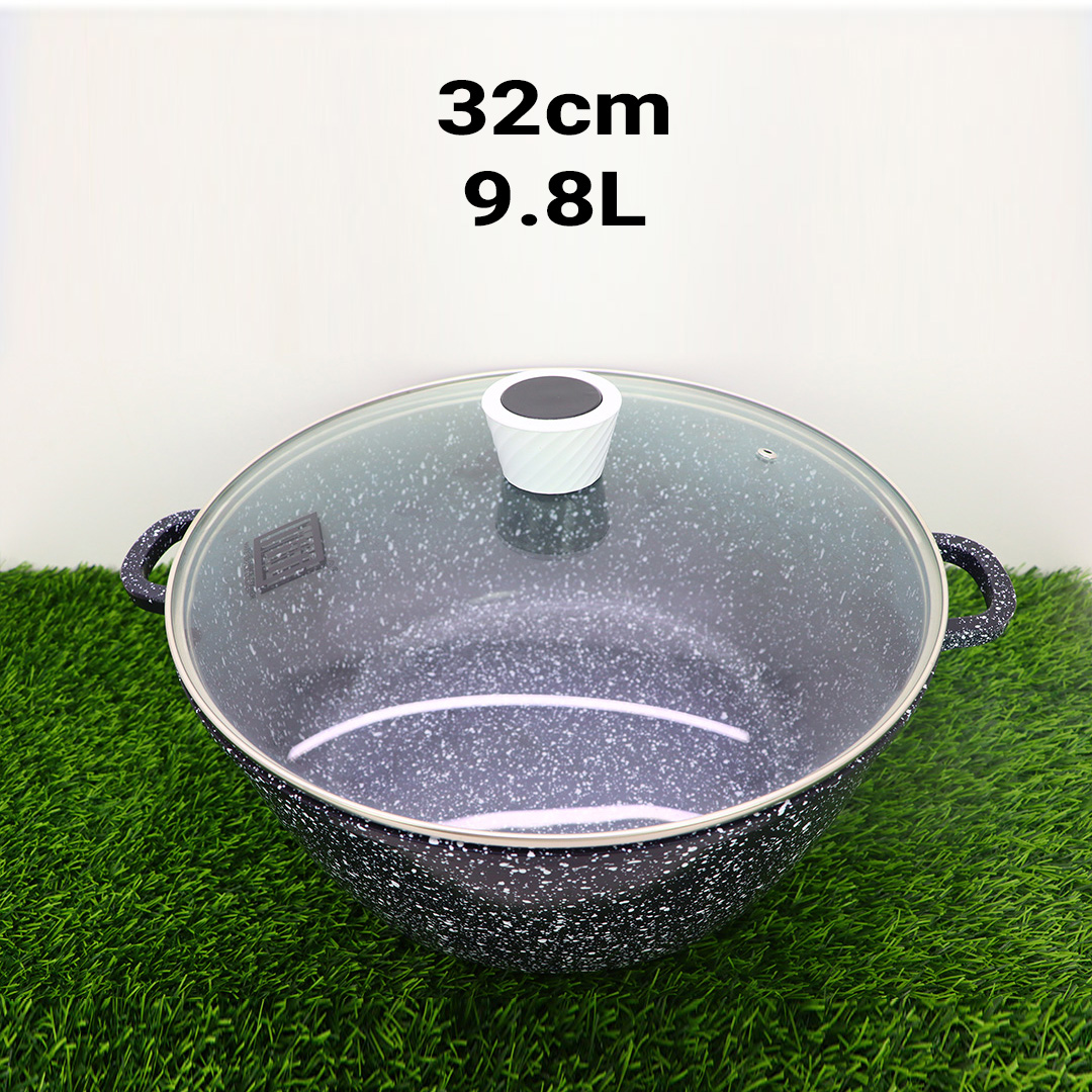 MGC Non-Stick Granite Casserole with Induction Base & Glass Lid - [32cm.9.8L] | এমজিসি (MGC) নন-স্টিক গ্রানাইট রান্নার হাঁড়ি - ইনডাকশন বেজ ও কাঁচের ঢাকনাসহ - [32cm.9.8L]