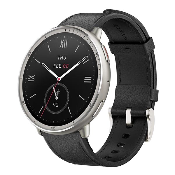 Amazfit Active 2(Round) 1.32inch Smartwatch (Premium) Dual Strap(Leather + Silicone)- Black