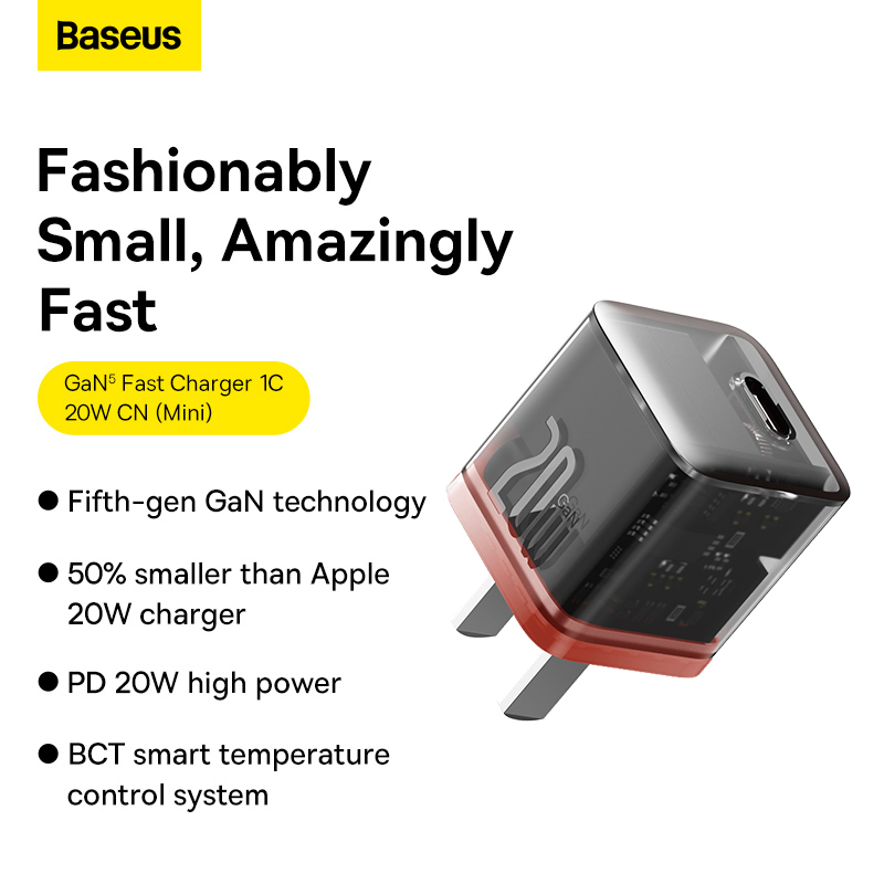 Baseus Charger 20W For Apple Iphone 14 13 12 11 Series GaN5 Fast Charger 1C CN Adapter Amber Orange