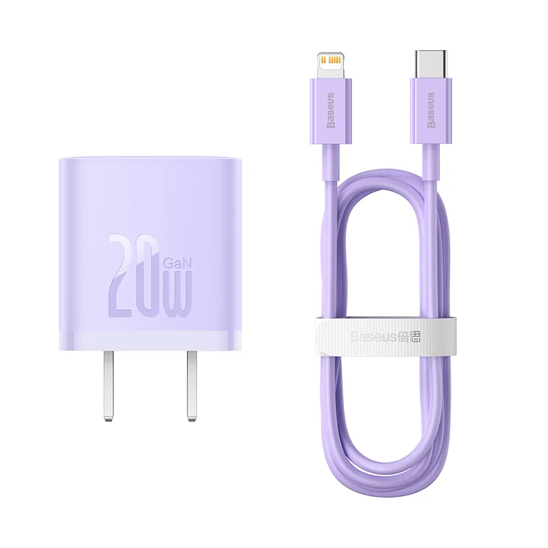 Baseus Charger 20W For Apple Iphone 14 13 12 11 Series GaN5 Fast Charger 1C CN Set Black Type-C to Lightning For Iphone